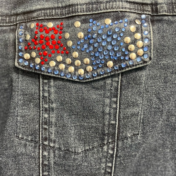 Quacker Factory Jacket Women’s XL Denim Jean Rhinestone Studded Blue Red USA - Picture 2 of 9